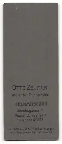 Fotografie Otto Zeumer, Crimmitschau, Portrait junge Dame im weissen Kleid an Stuhl gelehnt