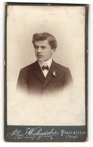 Fotografie Alfred Weissgärber, Falkenstein i. V., Portrait charmanter Herr mit Fliege im Anzug