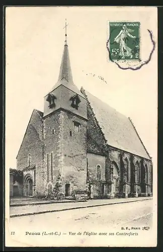 AK Pezou, Vue de l`Eglise avec ses Contreforis