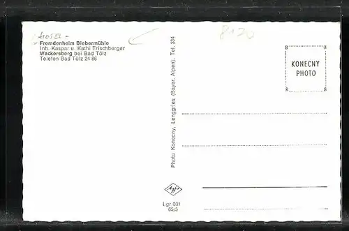 AK Wackersberg, Hotel Fremdenheim Biebermühle