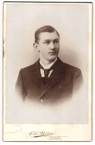 Fotografie Otto Böhm, Passau, Portrait junger Herr im Anzug mit Krawatte