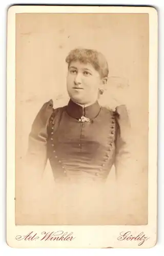 Fotografie Ad. Winkler, Görlitz, Portrait schönes Fräulein in schwarzem Kleid