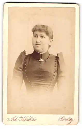 Fotografie Ad. Winkler, Görlitz, Portrait charmante Frau mit Brosche am Kragen
