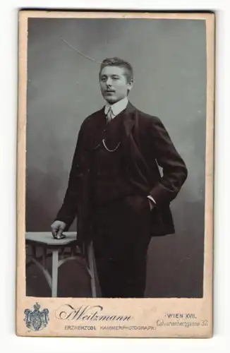 Fotografie S. Weitzmann, Wien, Portrait charmanter Herr im Anzug
