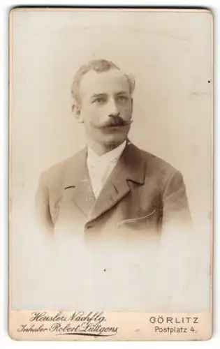 Fotografie Heusler Nachf., Görlitz, Portrait blonder charmanter Herr im Jackett