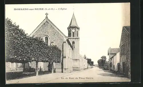 AK Morsang-sur-Seine, L`Église, Strassenpartie bei der Kirche