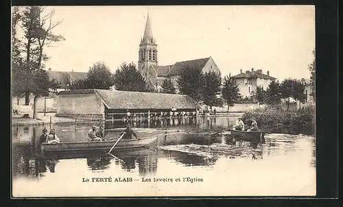 AK La Ferté Alais, Les lavoirs et l`Eglise