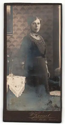 Fotografie W. Kornet, Bautzen, Portrait bezaubernde Dame im bestickten Kleid
