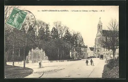 AK Saint-Germain-les-Corbeil, L`Entrée du Chateau et l`Eglise