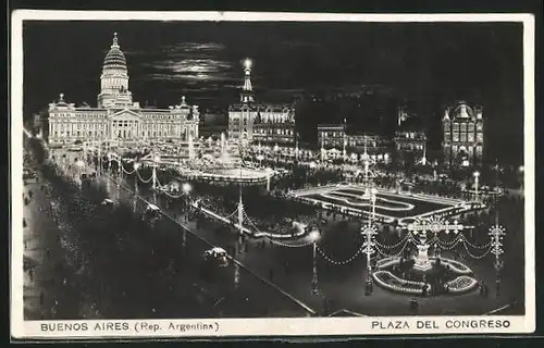 AK Buenos Aires, Plaza del Congreso, nächtliche Ansicht