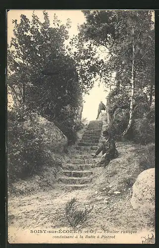AK Soisy-sur-École, Escalier rustique conduisant a la Butte a Pierrot
