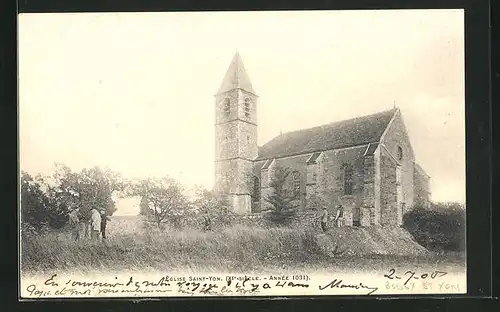 AK Saint-Yon, L`Eglise, Blick zur Kirche