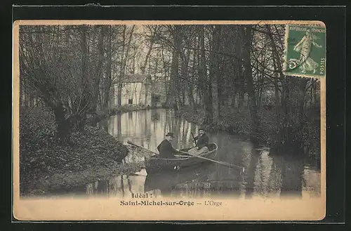 AK Saint-Michel-sur-Orge, L`Orge, Ruderpartie