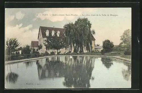 AK Igny, Etablissement Saint-Nicolas, la piece d`eau et la Salle de Musique