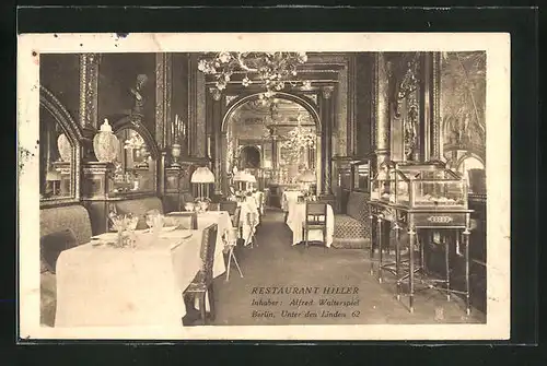 AK Berlin, Restaurant Hiller, Innenansicht, Unter den Linden 62