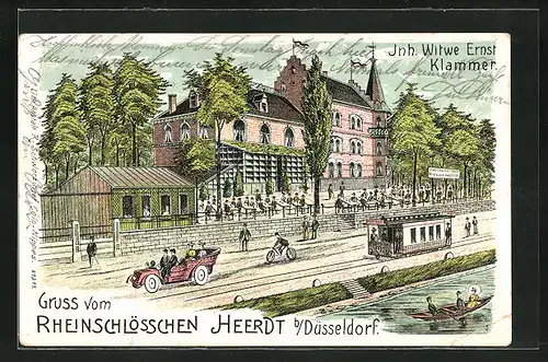Lithographie Düsseldorf-Heerdt, Gasthaus Rheinschlösschen