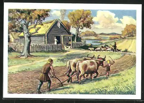 Sammelbild Fritz Homann AG, die Germanen, Germanischer Bauernhof