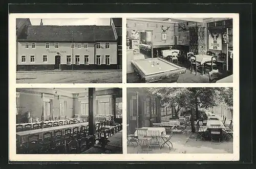 AK Lucka / Thür., Gasthaus Goldener Stern, Innenansicht Billardzimmer, Garten