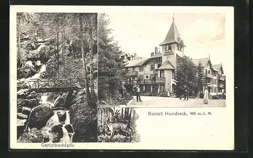AK Bühl / Baden, Hotel- Kurhaus Hundseck, Gertelbachfälle