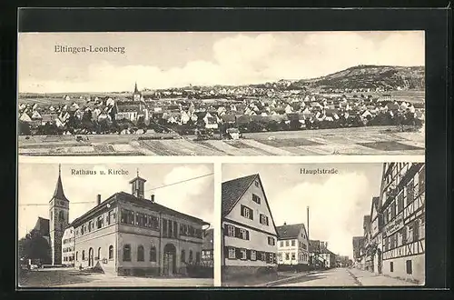 AK Eltingen-Leonberg, Ortsansicht, Rathaus und Kirche, Hauptstrasse