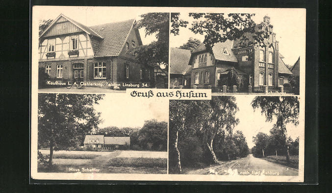 Ak Husum Kaufhaus L A Oehlerking Schulhaus Haus Schettler Nr 10055822 Oldthing Ansichtskarten Niedersachsen