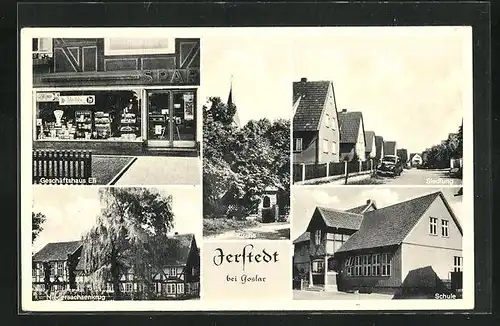 AK Jerstedt, Gasthaus Niedersachsenkrug, Geschäftshaus Eli, Kirche, Siedlung, Schule