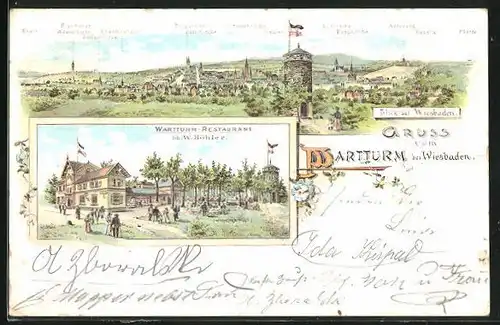 Lithographie Wiesbaden, Gasthaus Wartturm-Restaurant
