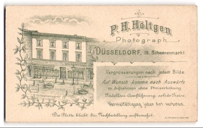 Fotografie P H Holtgen Dusseldorf Ansicht Dusseldorf Photographisches Atelier P H Holtgen Schwanenmarkt 19 Nr 10087472 Oldthing Stadt S