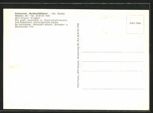 AK Kerpen-Brüggen, Restaurant Waldschlösschen in der Waldstrasse 20