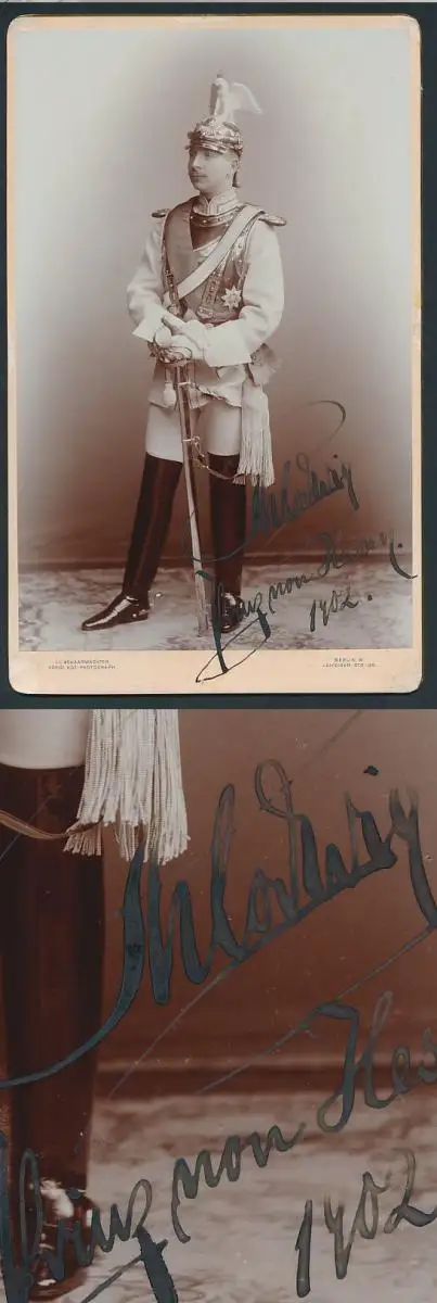 Fotografie mit Autograph Chlodwig von Hessen Philippsthal-Barchfeld in Uniform Garde du Corps 0