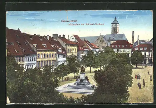 AK Schweinfurt, Marktplatz mit Rückert-Denkmal