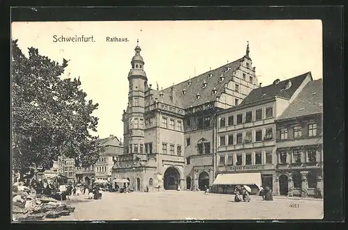 AK Schweinfurt, Rathaus und Geschäft von August Fischer