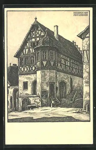 Künstler-AK Retzbach a. M., Alois Leibinger, Rathaus um 1918