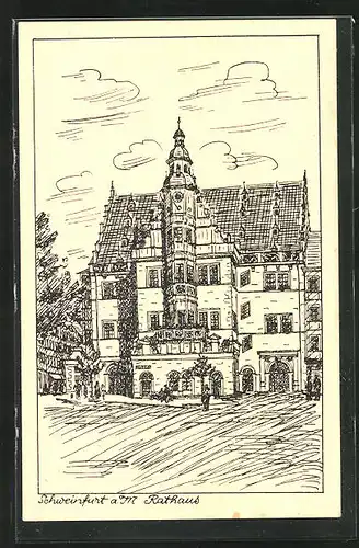 AK Schweinfurt a. M., Rathaus mit Vorplatz