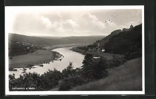 AK Rothenfels / Main, Flussverlauf mit Ortskern und Burg