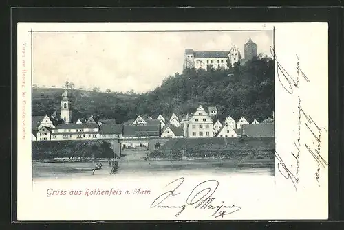 AK Rothenfels / Main, Flusspartie mit Burg