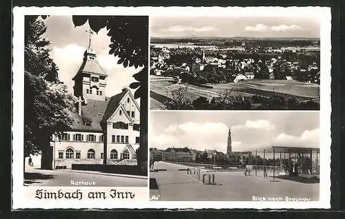 AK Simbach / Inn, Blick nach Braunau, Rathaus