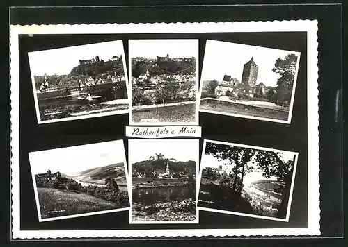 AK Rothenfels a. Main, Teilansicht, Blick zur Burg, Uferpartie