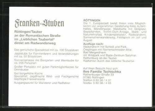 AK Röttingen / Tauber a. d. Romantischen Strasse, Gasthaus Franken-Stuben, Rothenburger Strasse 33, Innenansicht
