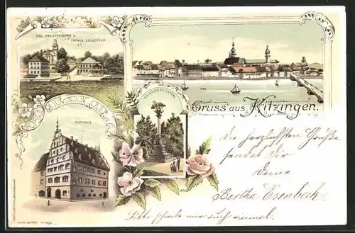 Lithographie Kitzingen a. Main, Rathaus, Kriegerdenkmal