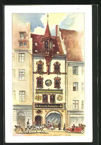 Künstler-AK Nürnberg, Chocoladen-Fabrik von Heinrich Haeberlein, Königstrasse 6