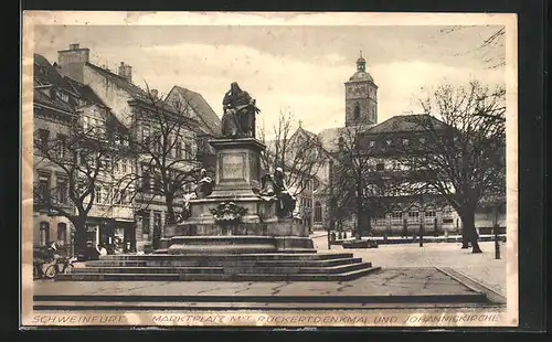 AK Schweinfurt, Marktplatz mit Rückertdenkmal und Johanniskirche