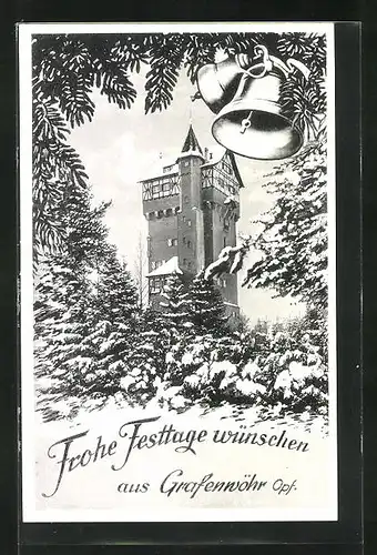 AK Grafenwöhr / Opf., Der Wasserturm im Winter