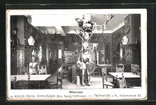 AK Frankfurt a. M., Kaiser-Hotel Kyffhäuser, Kaiserstrasse 62, Innenansicht Rittersaal