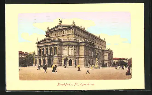 AK Frankfurt a. M., Opernhaus mit Denkmal