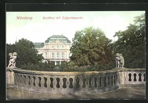AK Würzburg, Residenz mit Hofgartenpartie