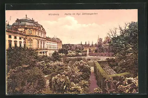 AK Würzburg, Brunnen im Kgl. Schlossgarten