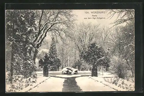 AK Würzburg, Partie aus dem Kgl. Hofgarten bei Schnee