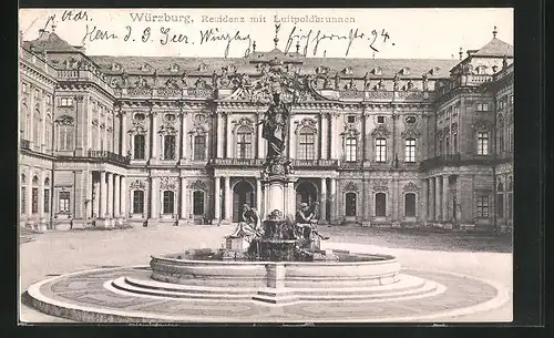 AK Würzburg, Luitpoldbrunnen vor der Residenz