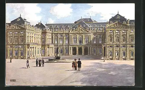 Künstler-AK Würzburg, Kgl. Residenz mit Luitpoldbrunnen, Wiro